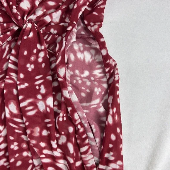 MAJE RIVOLE DRESS Burgundy Red White Print Long Sleeve Midi Dress Size 1 - Picture 6 of 10